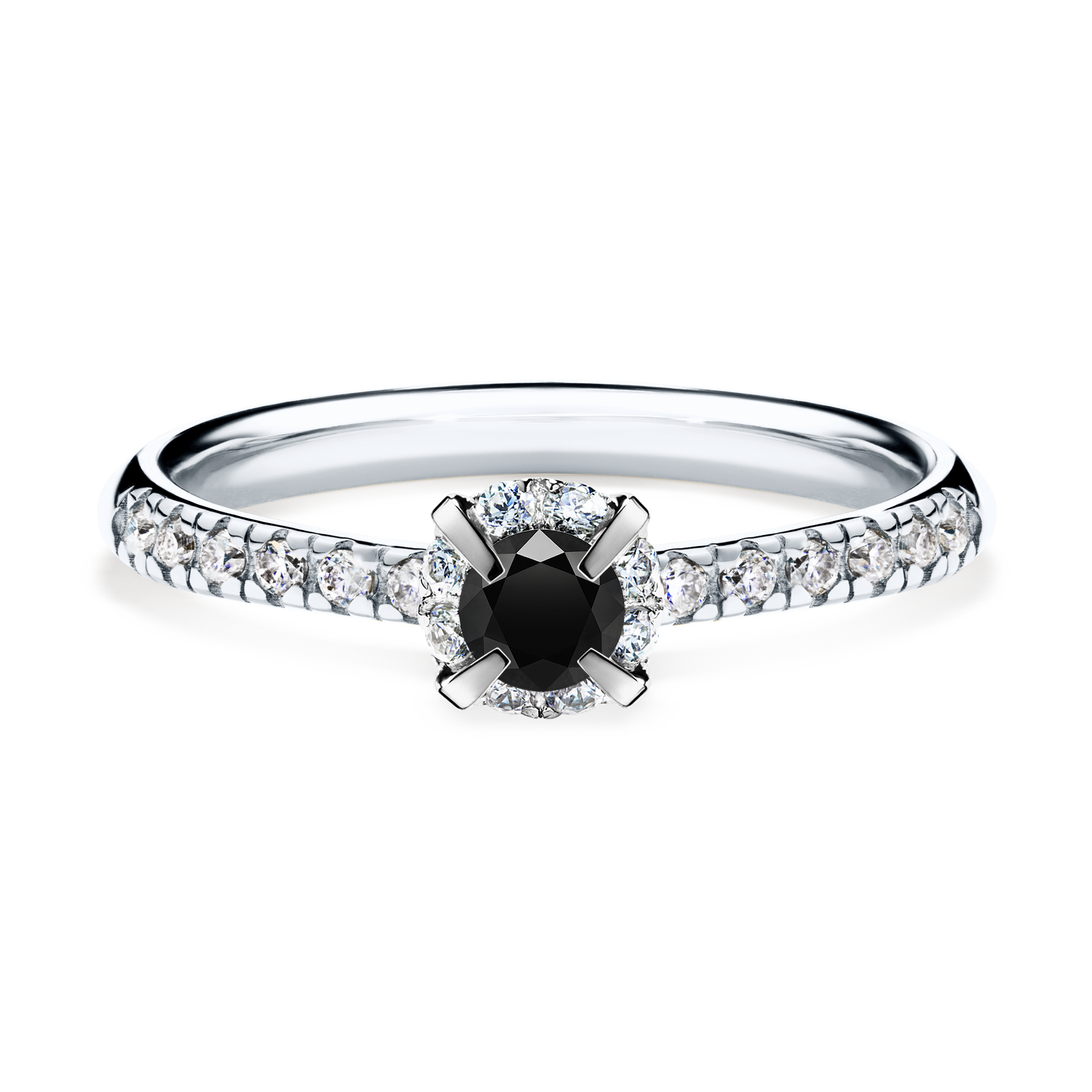 Pierścionek zaręczynowy My Princess z białego złota z czarnym diamentem 0,28CT